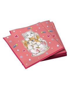 Салфетки бумажные трехслойные Котики на розовом 33 33 см 20 шт Nd play
