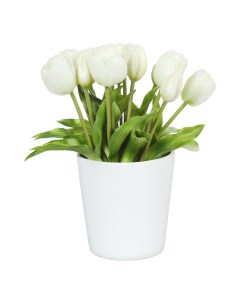 Искусственные цветы Тюльпаны в белом кашпо 28 см Конэко-о