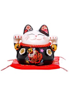 Сувенир керамика копилка Чёрный кот Манэки нэко с колокольчиками 11 5х11 5х9 5 см Bazar