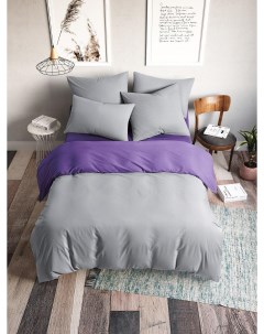 Комплект постельного белья Индиго семейный поплин серый фиолетовый Ночь нежна