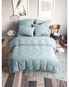 Комплект постельного белья Одуванчики семейный поплин голубой Ночь нежна