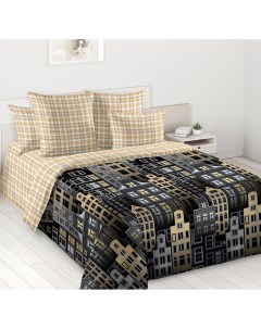 Комплект постельного белья Таун евро поплин черно бежевый Текс-дизайн