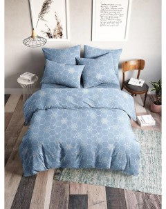 Комплект постельного белья Кристалл семейный поплин голубой Ночь нежна
