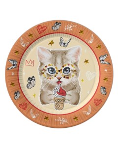 Набор бумажных тарелок Котики на персиковом 23 см 6 шт Nd play