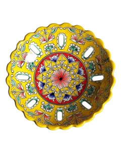 Фруктовница Риштанская Керамика Цветы керамика желтая 23 см Шафран