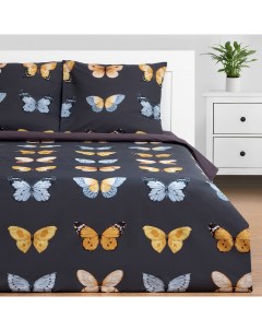 Комплект постельного белья Butterfly dance семейный поплин черный Этель