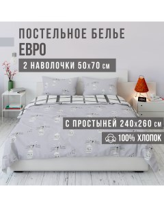 Комплект постельного белья Ранфорс Евро спальный 50х70 Кошки Ventura life