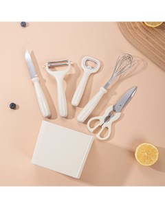 Набор кухонных принадлежностей из 6х предметов венчик ножницы нож открывашка чистилка Nobrand