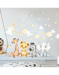 Наклейки интерьерные Животные в облаках для детей на стену набор 47 стикеров Verol