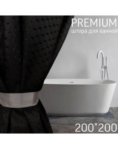 Штора для ванной на люверсах 200х200 черная тканевая Graceful curtain