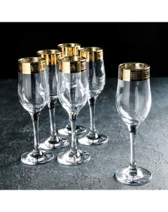 Набор бокалов для шампанского Версаче Голд 200 мл 6 шт Гусь хрустальный