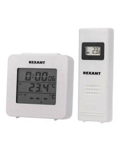 Электронный термометр с часами беспроводным выносным датчиком Rexant