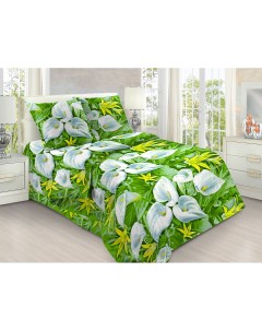 Комплект постельного белья Каллы 1 5 спальный зеленый Mercury home