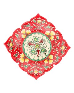 Фруктовница Риштанская Керамика Цветы керамика красная 25 см Шафран