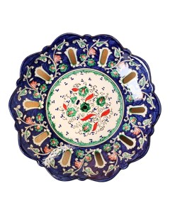 Фруктовница Риштанская Керамика Цветы керамика синяя 33 см Шафран