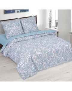 Комплект постельного белья Арабеска двуспальный с европростыней поплин голубой Артпостель