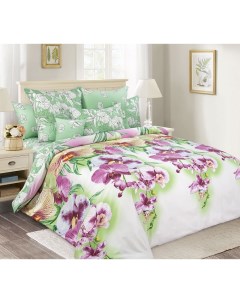 Комплект постельного белья Мальдивы двуспальный с европростыней сатин зеленый Текс-дизайн