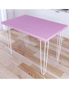 Стол кухонный Loft металл дерево 100x60х75 розовый с белыми ножками шпильками Solarius