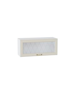 Навесной шкаф горизонтальный 809 со стеклом МС Ницца Сурская МДФ Белый Кварц Софт Ф88Н Сурская мебель