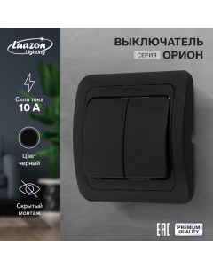 Выключатель Орион 10 А 2 клавиши скрытый черный Luazon lighting
