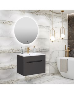 Мебель для ванной Парма 60 графит подвесной с зеркалом Руан D 65 Runo