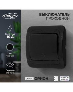 Выключатель проходной Орион 10 А 1 клавиша скрытый черный Luazon lighting
