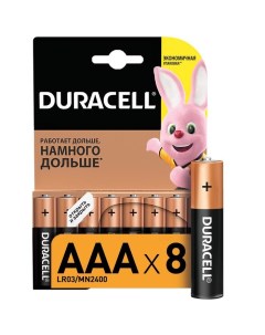 Батарейка алкалиновая Basic AAA LR03 8BL 1 5В блистер 8 шт Duracell