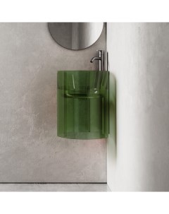 Раковина подвесная прозрачная угловая Kristall AT2705Emerald зеленая Abber