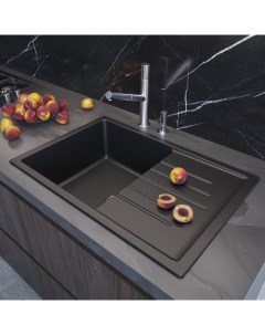 Кухонная мойка ML GM19 из искусственного мрамора с крылом ультра черная Mixline