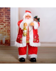 Новогодняя фигурка Дед Мороз Красная шубка в очках с фонариком 2359010 35x25x70 см Nobrand
