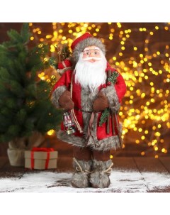 Новогодняя фигурка Дед Мороз в красной шубке с веточками 5036027 22x22x45 см Bazar