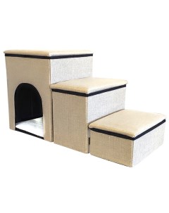 Лестница для собак и кошек складная серая текстиль оргалит 42х73х34 см Dadream