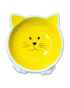 Миска для кошек мордочка кошки наклонная керамическая желтая 100 мл Mr.kranch