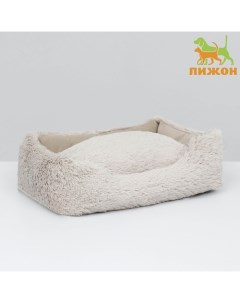 Лежак для животных FURRY 1 с подушкой бежевый вельвет мех синтепух 45х35х14 см Пижон
