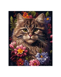 Картина по номерам Кот в цветах РХ 158 на подрамнике 40x50см Лори