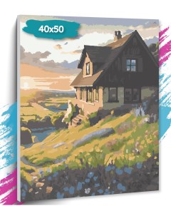 Картина по номерам Домик на лугу GK0265 Холст на подрамнике 40х50 см Tt