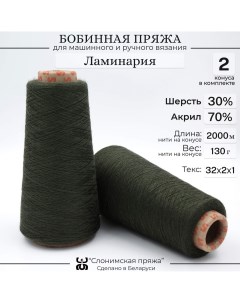 Бобинная пряжа для вязания 30 шерсть 70 акрил ламинария Слонимская пряжа