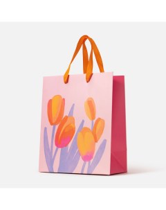 Подарочный пакет тюльпаны розовый 18x22 3 см 1 шт Самокат