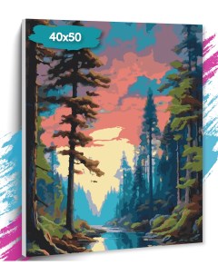 Картина по номерам Закат в лесу GK0186 Холст на подрамнике 40х50 см Tt