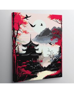 Картина по номерам Японский храм в горах p55703 30x40 см Red panda