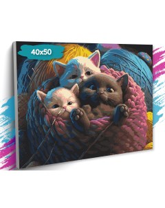 Картина по номерам Три котенка GK0157 Холст на подрамнике 40х50 см Tt