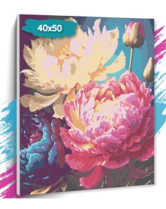 Картина по номерам Цветные пионы GK0165 Холст на подрамнике 40х50 см Tt