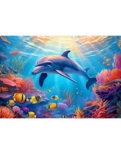 Алмазная мозаика Дельфин в коралловом рифе 30х40 см Рыжий кот