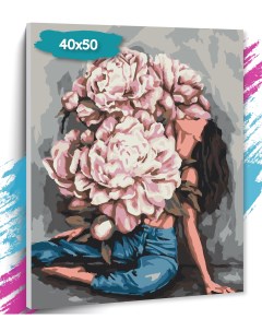 Картина по номерам Девушка с пионами GK0196 Холст на подрамнике 40х50 см Tt