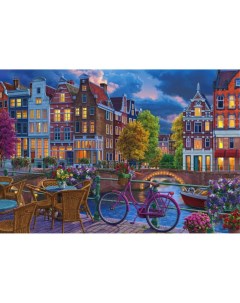 Алмазная мозаика Ночной Амстердам 40х50 см Рыжий кот