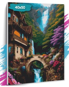 Картина по номерам Водопад в деревушке GK0116 Холст на подрамнике 40х50 см Tt