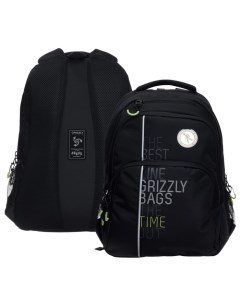 Рюкзак молодёжный 45 х 32 х 23 см эргономичная спинка чёрный салатовый Grizzly