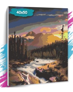 Картина по номерам Водопад при закате GK0252 Холст на подрамнике 40х50 см Tt