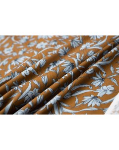 Ткань MON0424162 Хлопок поплин голубые цветы на коричневом 100x141 см Unofabric