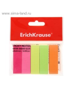 Закладки бумажные с клеевым краем Neon 15х50 мм 500 листов 5 цветов Erich krause